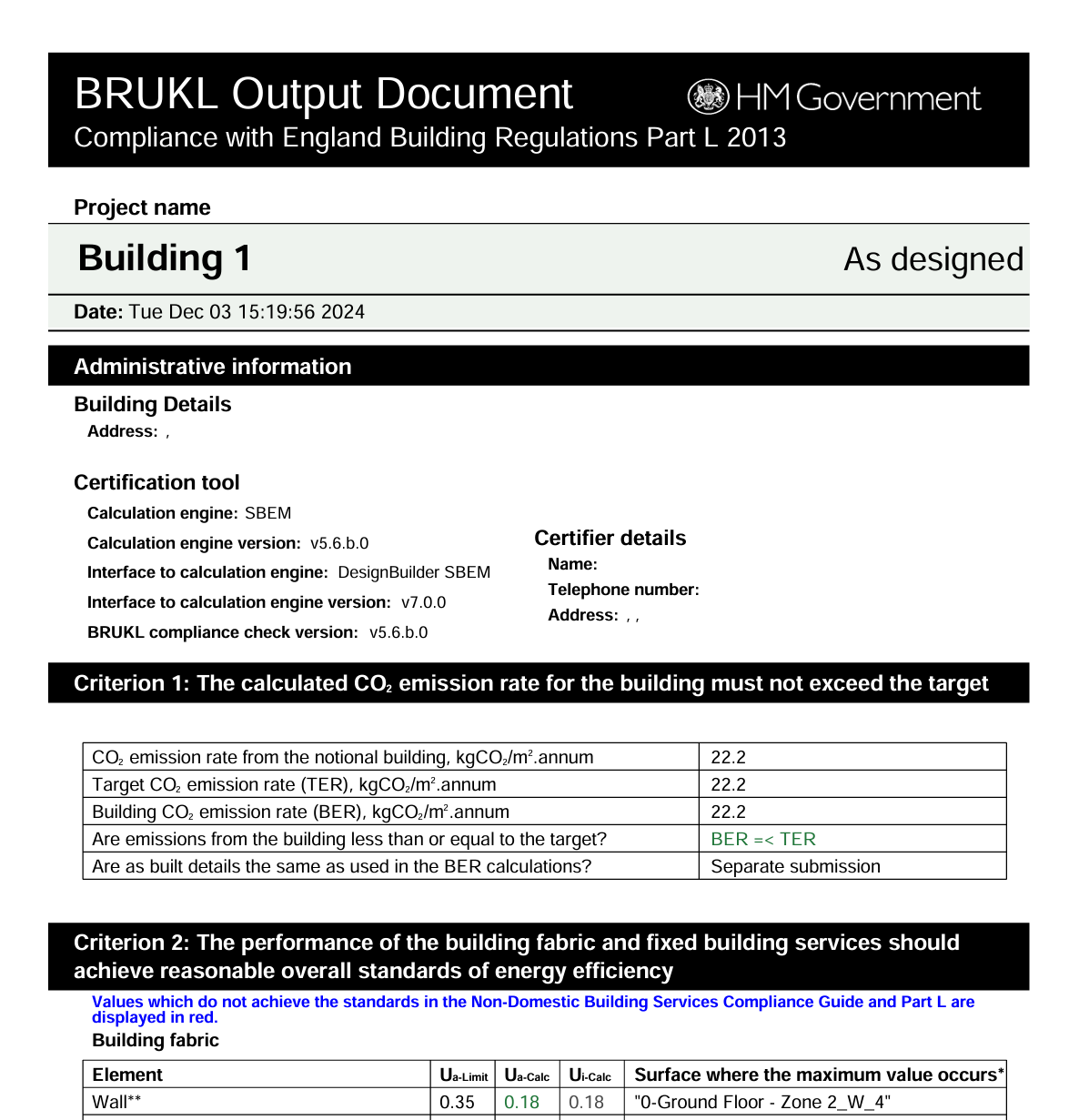 UK BRUKL SBEM compliance report